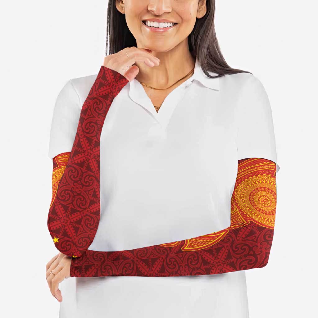 Niue Polynesian Hiapo Tattoo Art Arm Sleeves Half Style Red Yellow Color LT03 - Polynesian Pride
