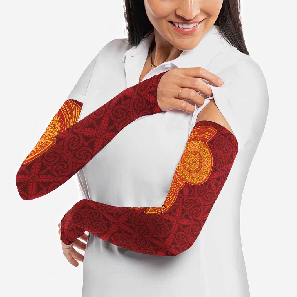 Niue Polynesian Hiapo Tattoo Art Arm Sleeves Half Style Red Yellow Color LT03 - Polynesian Pride