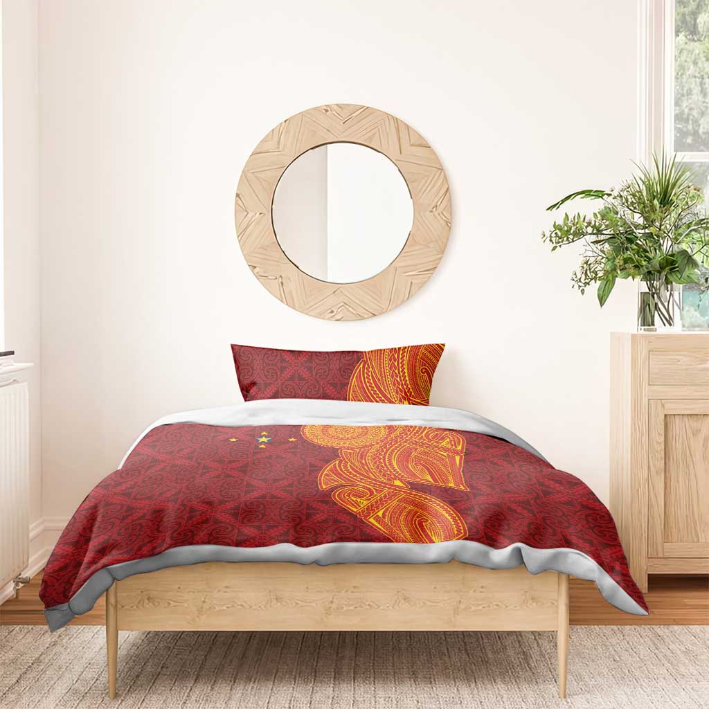 Niue Polynesian Hiapo Tattoo Art Bedding Set Half Style Red Yellow Color - Polynesian Pride
