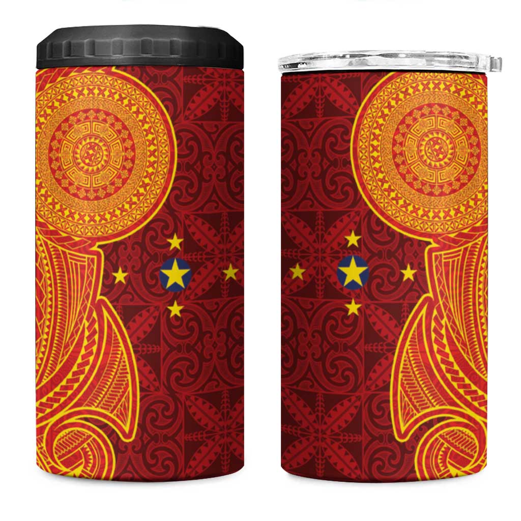 Niue Polynesian Hiapo Tattoo Art 4 in 1 Can Cooler Tumbler Half Style Red Yellow Color LT03 One Size: 16 oz Red - Polynesian Pride