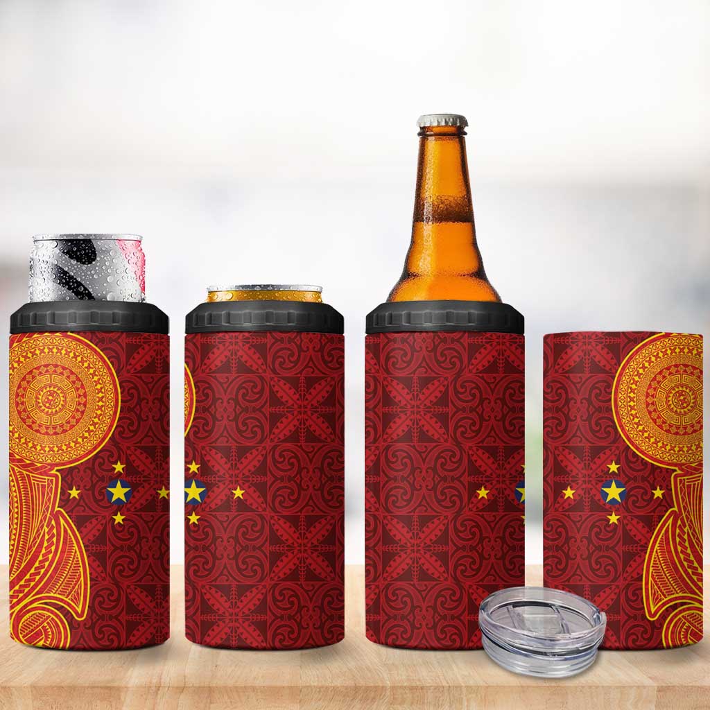 Niue Polynesian Hiapo Tattoo Art 4 in 1 Can Cooler Tumbler Half Style Red Yellow Color LT03 - Polynesian Pride