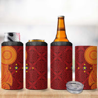 Niue Polynesian Hiapo Tattoo Art 4 in 1 Can Cooler Tumbler Half Style Red Yellow Color LT03 - Polynesian Pride