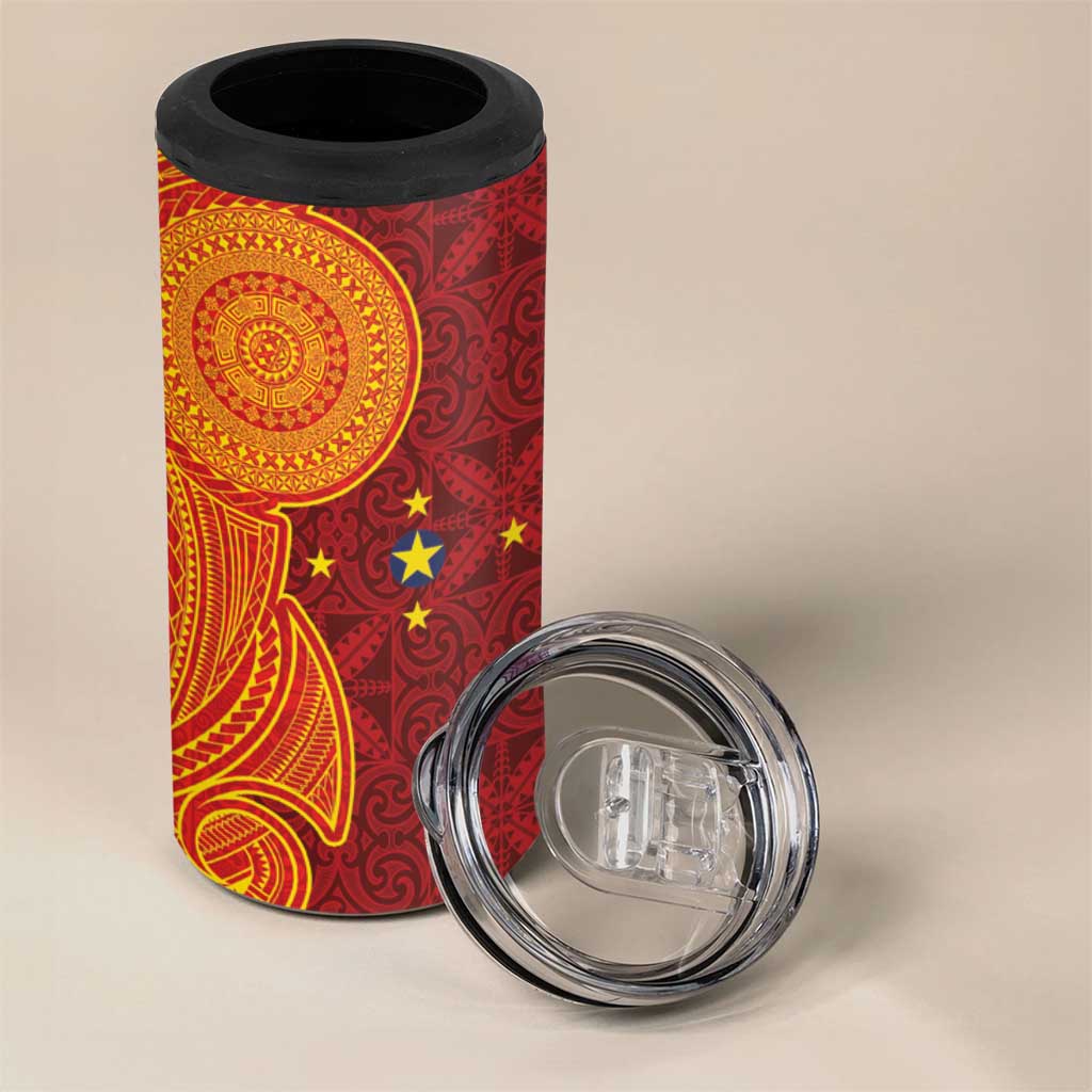 Niue Polynesian Hiapo Tattoo Art 4 in 1 Can Cooler Tumbler Half Style Red Yellow Color LT03 - Polynesian Pride