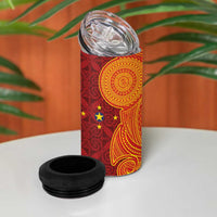 Niue Polynesian Hiapo Tattoo Art 4 in 1 Can Cooler Tumbler Half Style Red Yellow Color LT03 - Polynesian Pride
