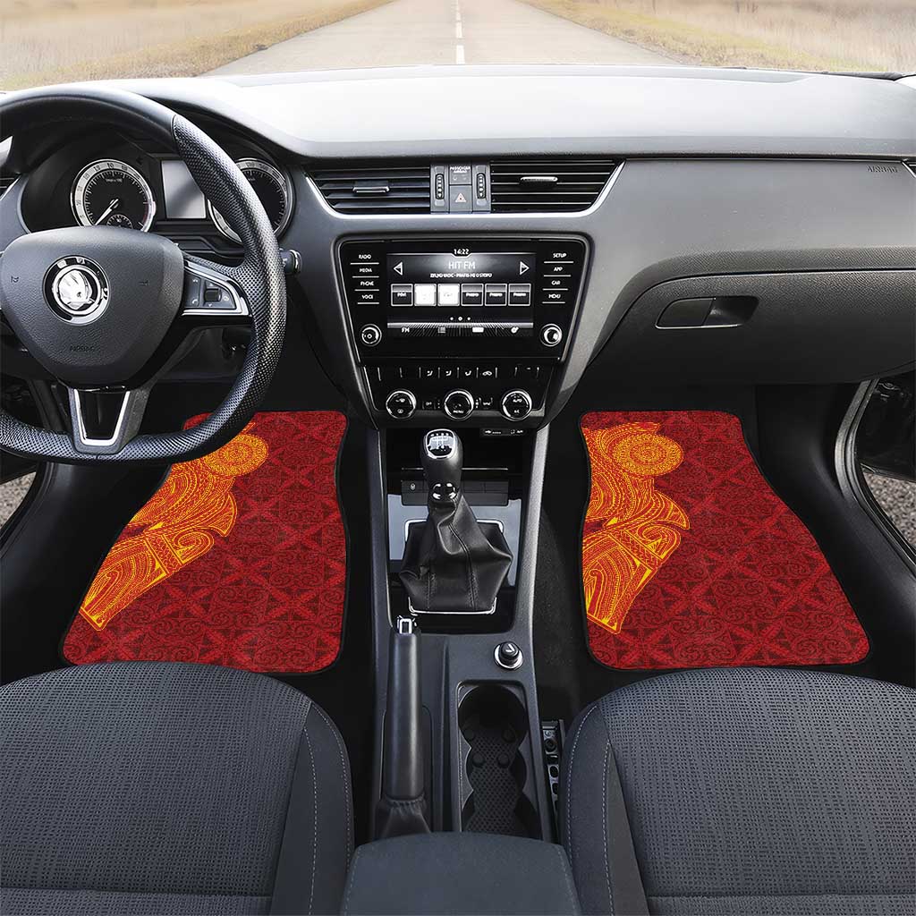 Niue Polynesian Hiapo Tattoo Art Car Mats Half Style Red Yellow Color - Polynesian Pride