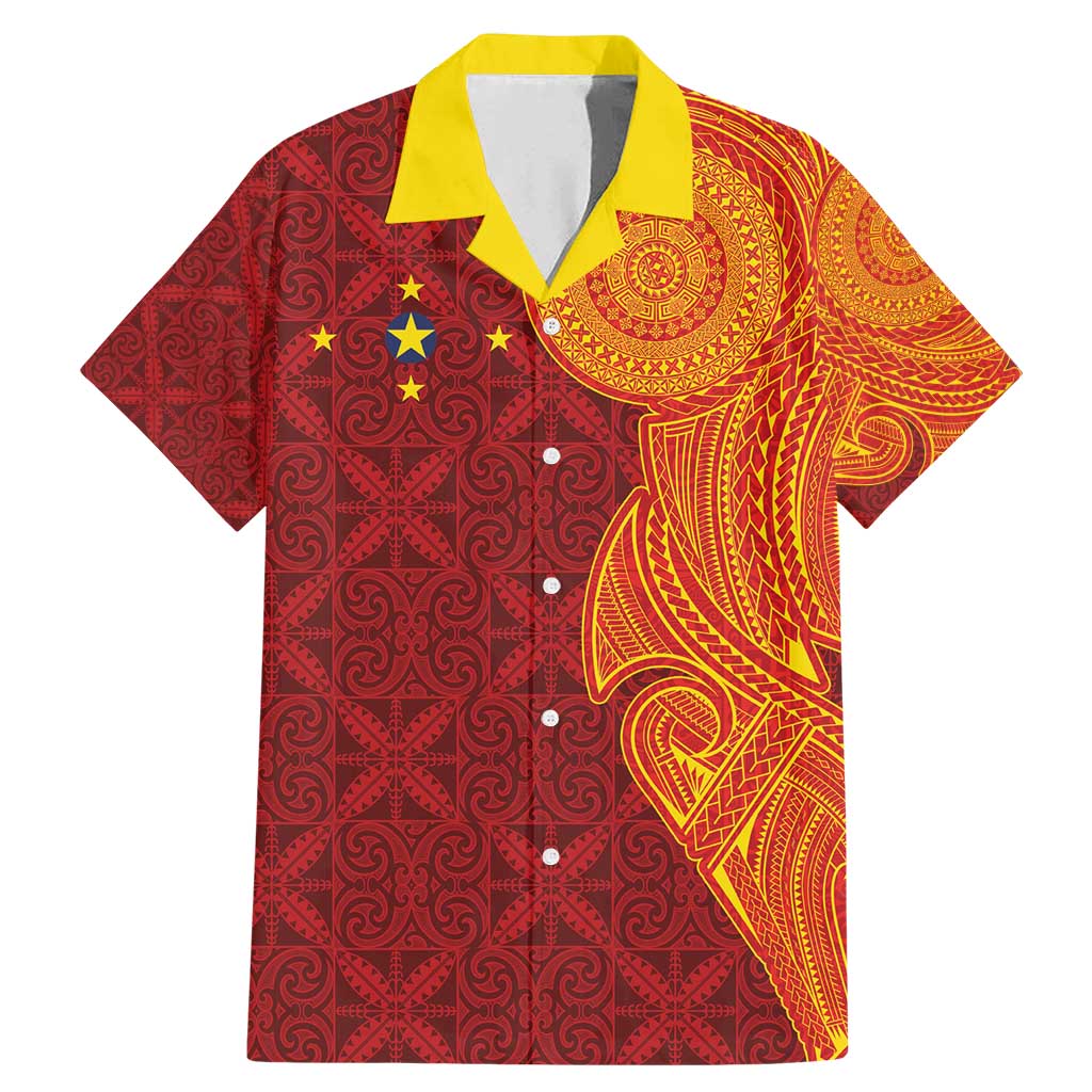 Niue Polynesian Hiapo Tattoo Art Family Matching Mermaid Dress and Hawaiian Shirt Half Style Red Yellow Color LT03 Dad's Shirt - Short Sleeve Red - Polynesian Pride