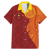 Niue Polynesian Hiapo Tattoo Art Family Matching Mermaid Dress and Hawaiian Shirt Half Style Red Yellow Color LT03 Dad's Shirt - Short Sleeve Red - Polynesian Pride