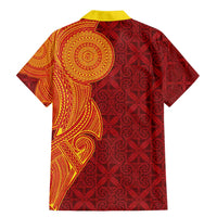 Niue Polynesian Hiapo Tattoo Art Family Matching Mermaid Dress and Hawaiian Shirt Half Style Red Yellow Color LT03 - Polynesian Pride