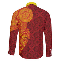Niue Polynesian Hiapo Tattoo Art Family Matching Mermaid Dress and Hawaiian Shirt Half Style Red Yellow Color LT03 - Polynesian Pride