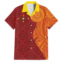 Niue Polynesian Hiapo Tattoo Art Family Matching Off Shoulder Short Dress and Hawaiian Shirt Half Style Red Yellow Color LT03 Dad's Shirt - Short Sleeve Red - Polynesian Pride