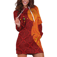 Niue Polynesian Hiapo Tattoo Art Hoodie Dress Half Style Red Yellow Color LT03 Red - Polynesian Pride