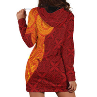 Niue Polynesian Hiapo Tattoo Art Hoodie Dress Half Style Red Yellow Color LT03 - Polynesian Pride