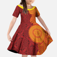 Niue Polynesian Hiapo Tattoo Art Kid Short Sleeve Dress Half Style Red Yellow Color LT03 KID Red - Polynesian Pride