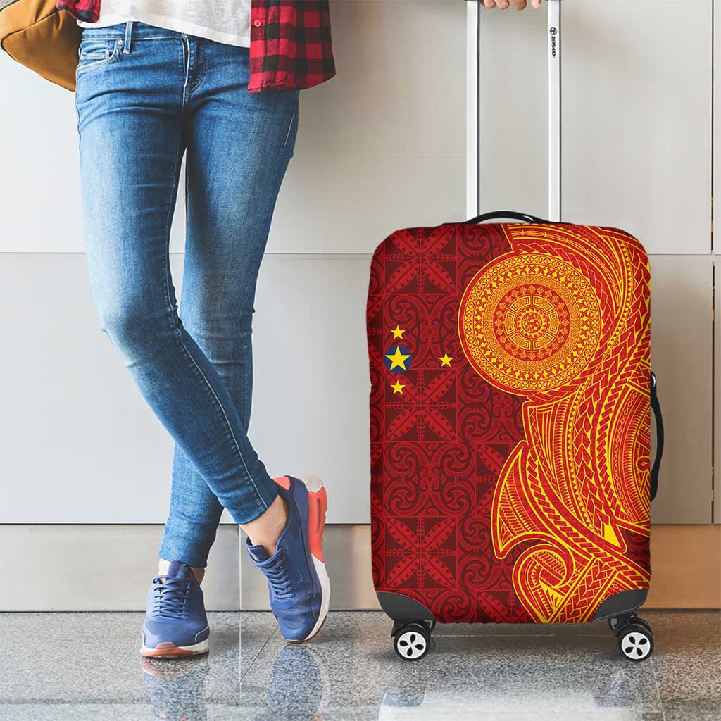 Niue Polynesian Hiapo Tattoo Art Luggage Cover Half Style Red Yellow Color - Polynesian Pride