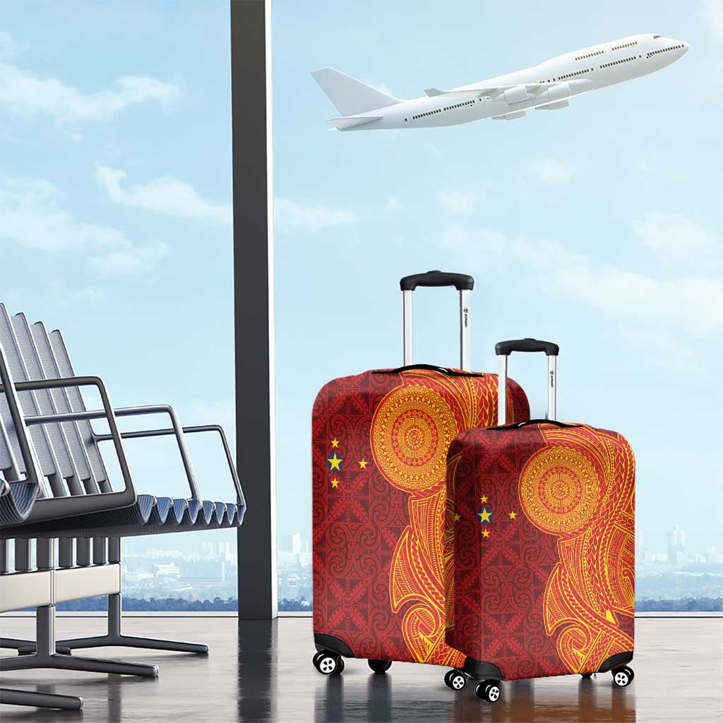 Niue Polynesian Hiapo Tattoo Art Luggage Cover Half Style Red Yellow Color - Polynesian Pride