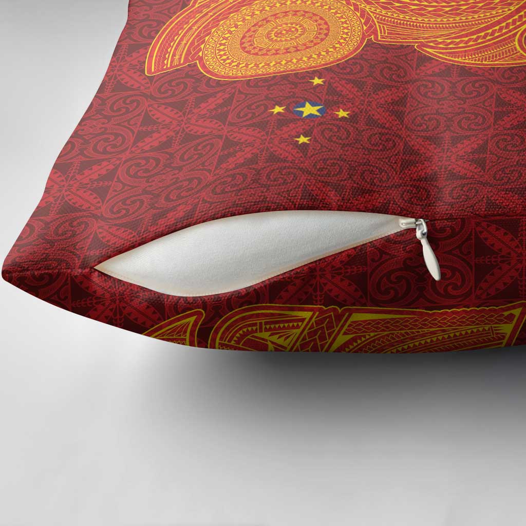 Niue Polynesian Hiapo Tattoo Art Pillow Cover Half Style Red Yellow Color - Polynesian Pride