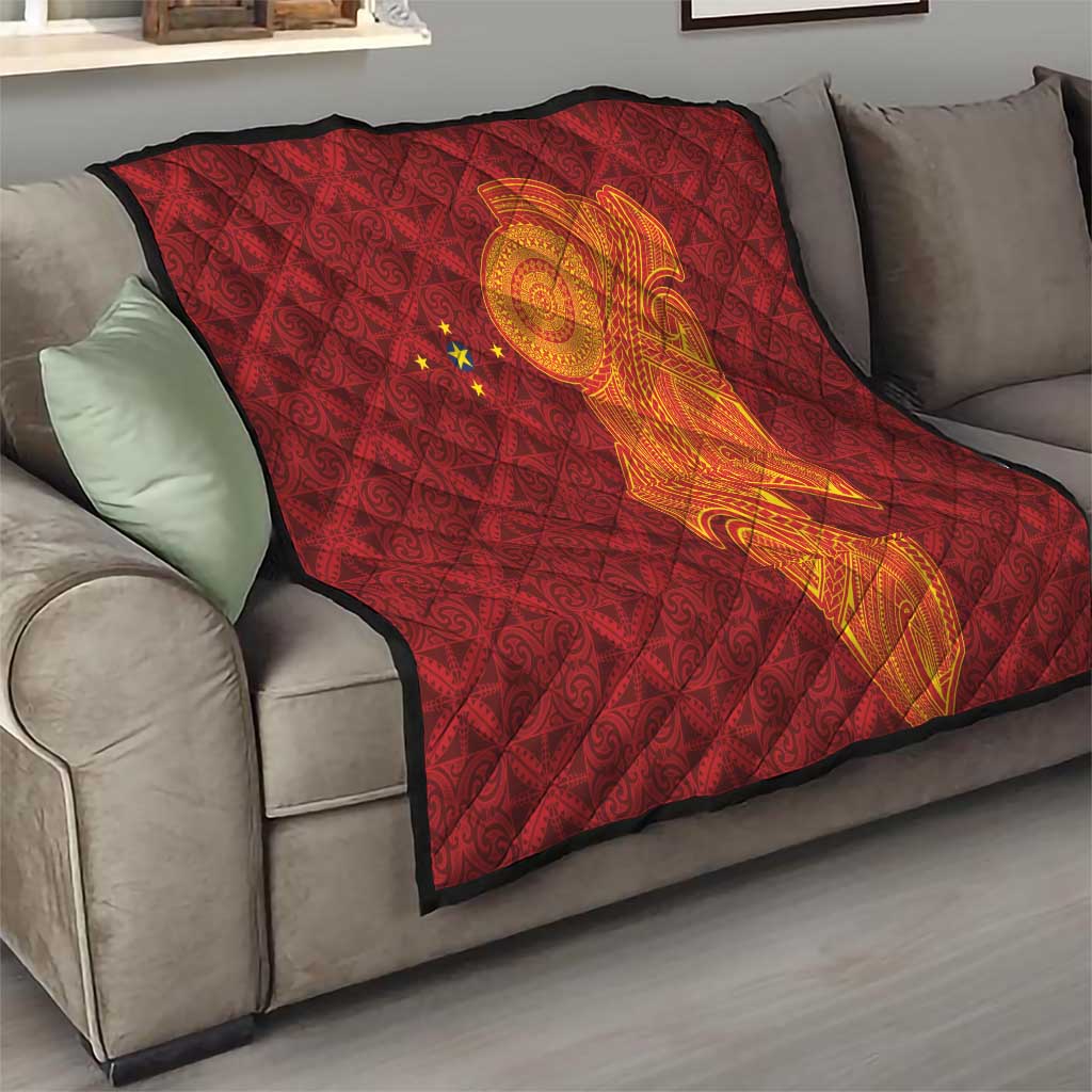Niue Polynesian Hiapo Tattoo Art Quilt Half Style Red Yellow Color - Polynesian Pride