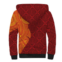 Niue Polynesian Hiapo Tattoo Art Sherpa Hoodie Half Style Red Yellow Color LT03 - Polynesian Pride