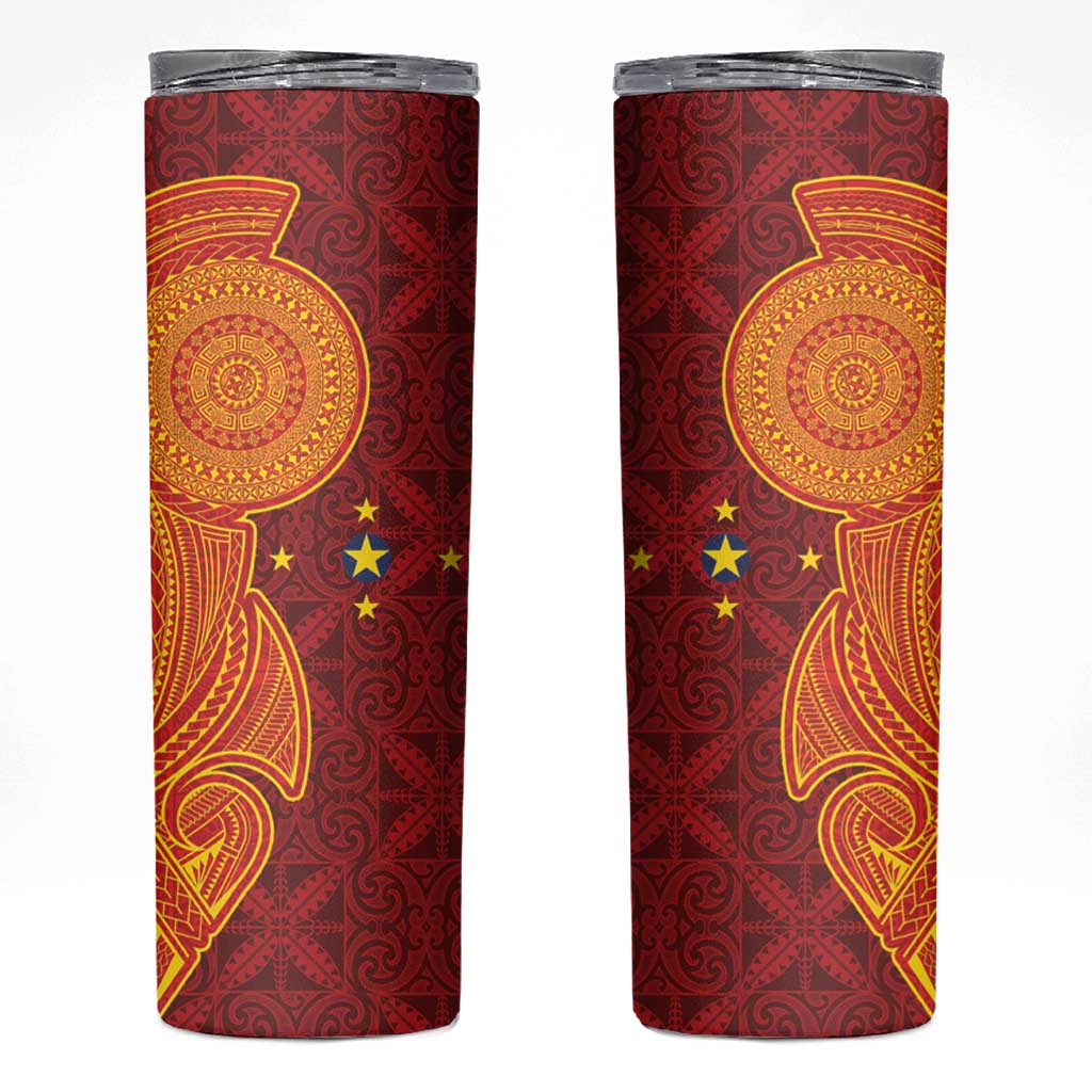 Niue Polynesian Hiapo Tattoo Art Skinny Tumbler Half Style Red Yellow Color LT03 Red - Polynesian Pride