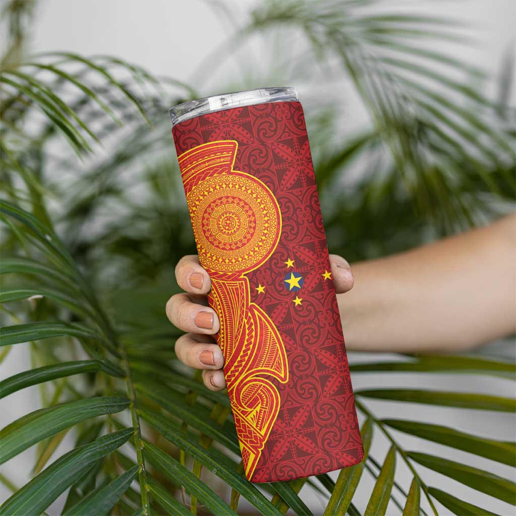 Niue Polynesian Hiapo Tattoo Art Skinny Tumbler Half Style Red Yellow Color LT03 - Polynesian Pride