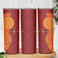 Niue Polynesian Hiapo Tattoo Art Skinny Tumbler Half Style Red Yellow Color LT03 - Polynesian Pride