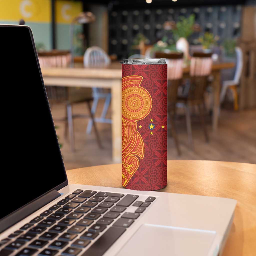 Niue Polynesian Hiapo Tattoo Art Skinny Tumbler Half Style Red Yellow Color LT03 - Polynesian Pride