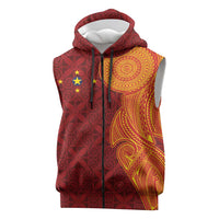 Niue Polynesian Hiapo Tattoo Art Sleeveless Zip Hoodie Half Style Red Yellow Color LT03 Red - Polynesian Pride
