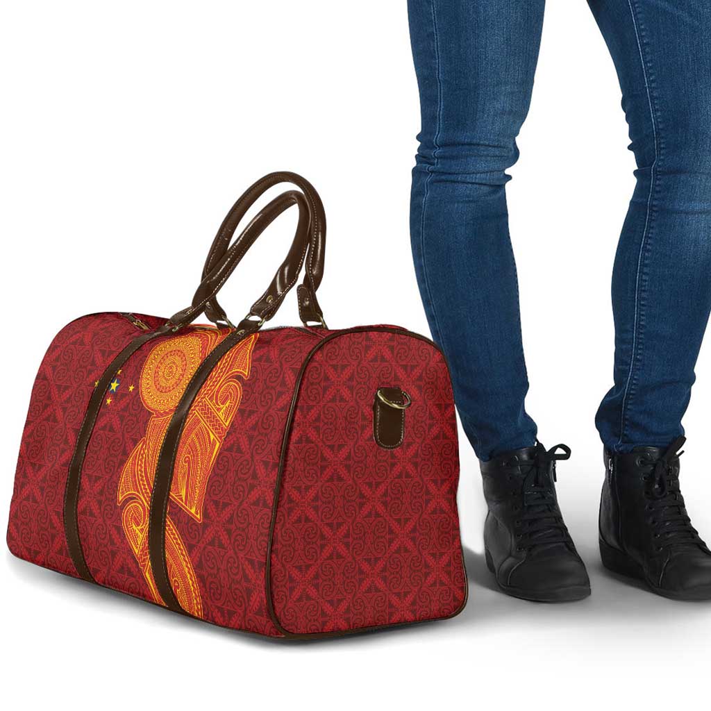 Niue Polynesian Hiapo Tattoo Art Travel Bag Half Style Red Yellow Color - Polynesian Pride