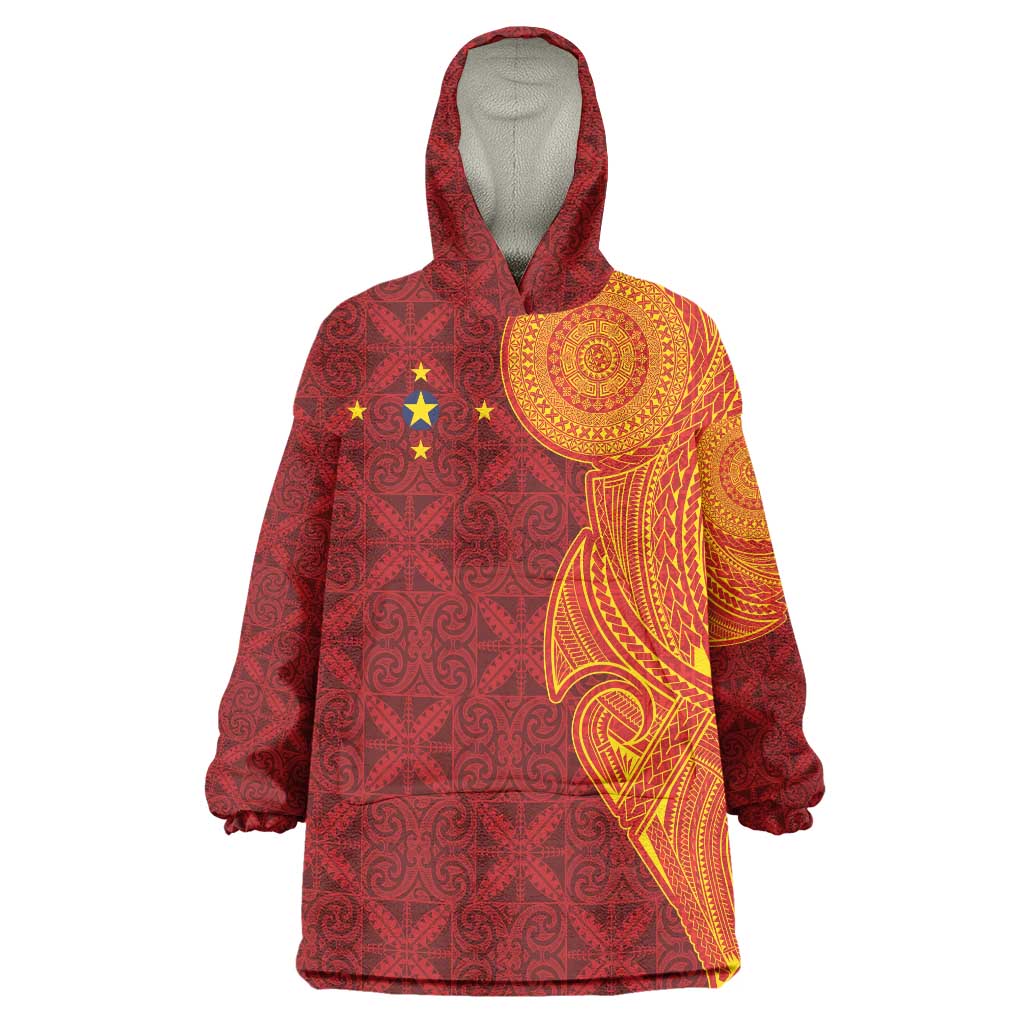 Niue Polynesian Hiapo Tattoo Art Wearable Blanket Hoodie Half Style Red Yellow Color LT03 One Size Red - Polynesian Pride
