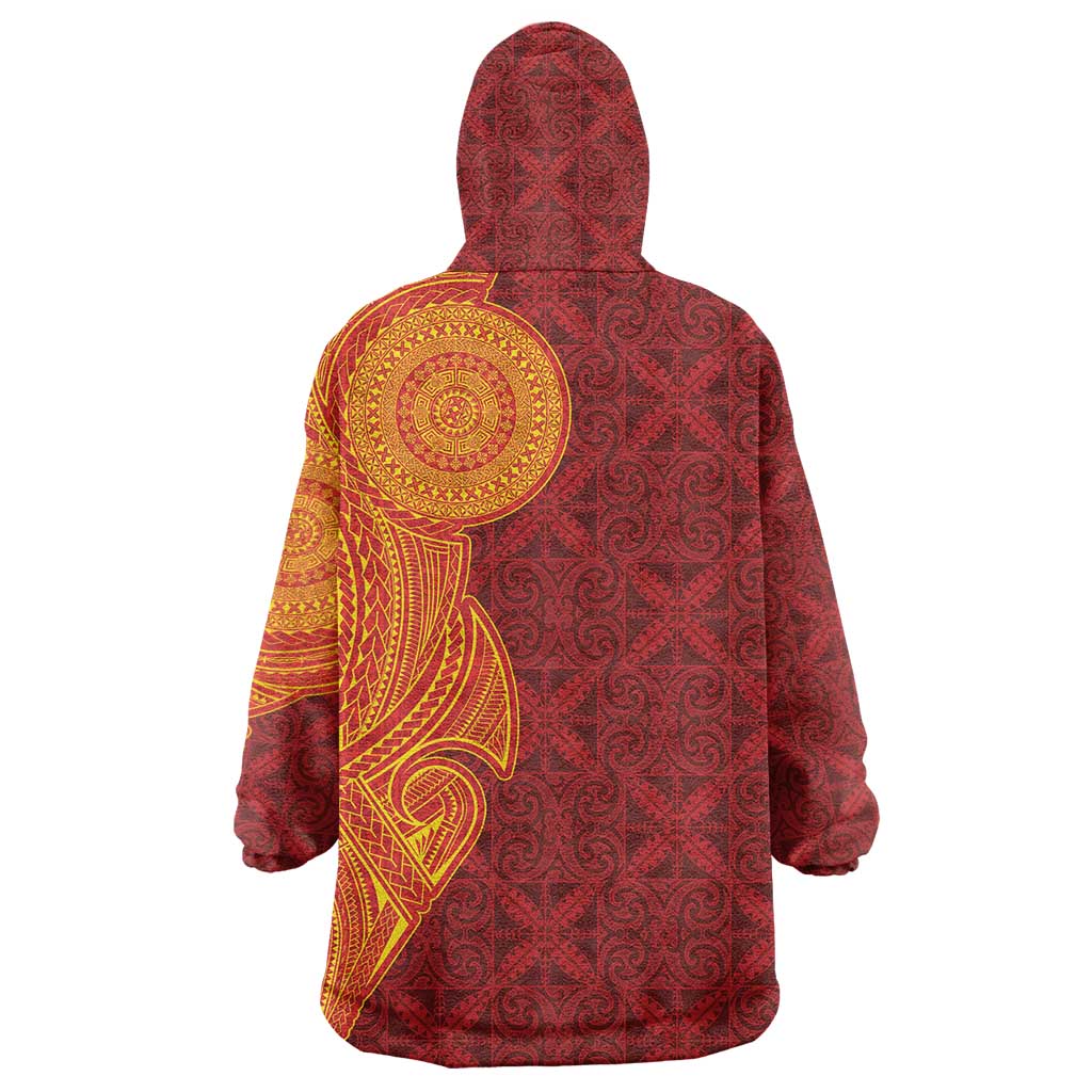 Niue Polynesian Hiapo Tattoo Art Wearable Blanket Hoodie Half Style Red Yellow Color LT03 - Polynesian Pride