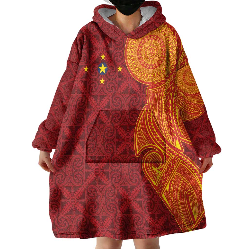 Niue Polynesian Hiapo Tattoo Art Wearable Blanket Hoodie Half Style Red Yellow Color LT03 - Polynesian Pride