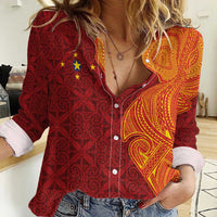 Niue Polynesian Hiapo Tattoo Art Women Casual Shirt Half Style Red Yellow Color LT03 Female Red - Polynesian Pride