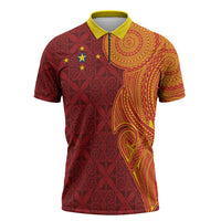 Niue Polynesian Hiapo Tattoo Art Zipper Polo Shirt Half Style Red Yellow Color LT03 Red - Polynesian Pride