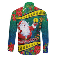 Personalised New Caledonia Christmas Family Matching Mermaid Dress and Hawaiian Shirt Santa Claus and Kanak Flag Mix Poinsettia Maori Pattern LT03 - Polynesian Pride