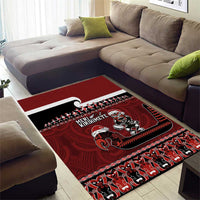 New Zealand Christmas Area Rug Meri Kirihimete Aotearoa Warrior on Waka with Maori Art Tattoo LT03 - Polynesian Pride