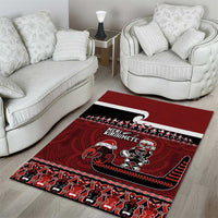 New Zealand Christmas Area Rug Meri Kirihimete Aotearoa Warrior on Waka with Maori Art Tattoo LT03 - Polynesian Pride