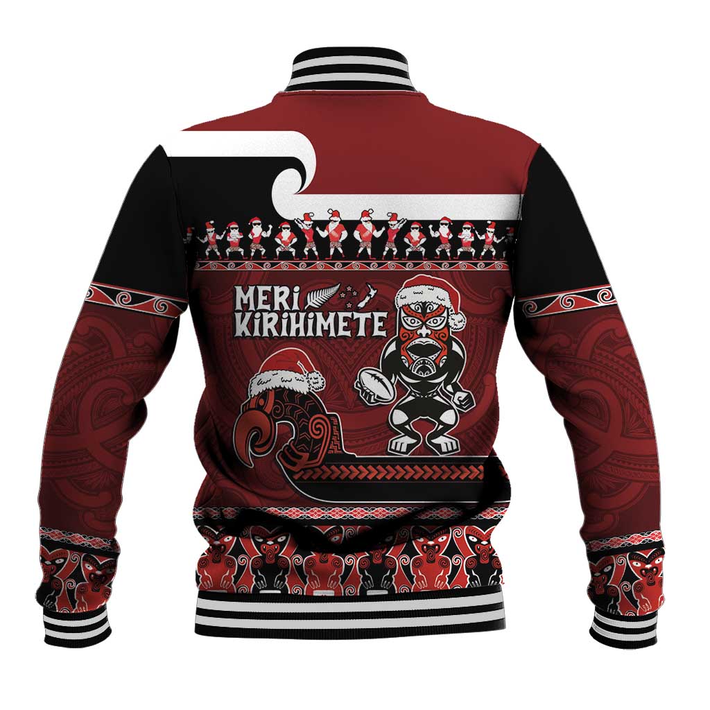 New Zealand Christmas Baseball Jacket Meri Kirihimete Aotearoa Warrior on Waka with Maori Art Tattoo LT03 - Polynesian Pride