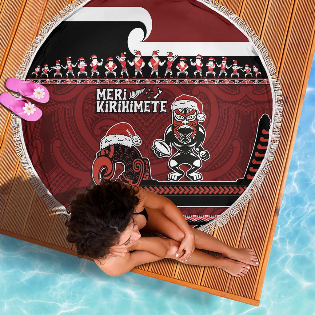 New Zealand Christmas Beach Blanket Meri Kirihimete Aotearoa Warrior on Waka with Maori Art Tattoo LT03 - Polynesian Pride
