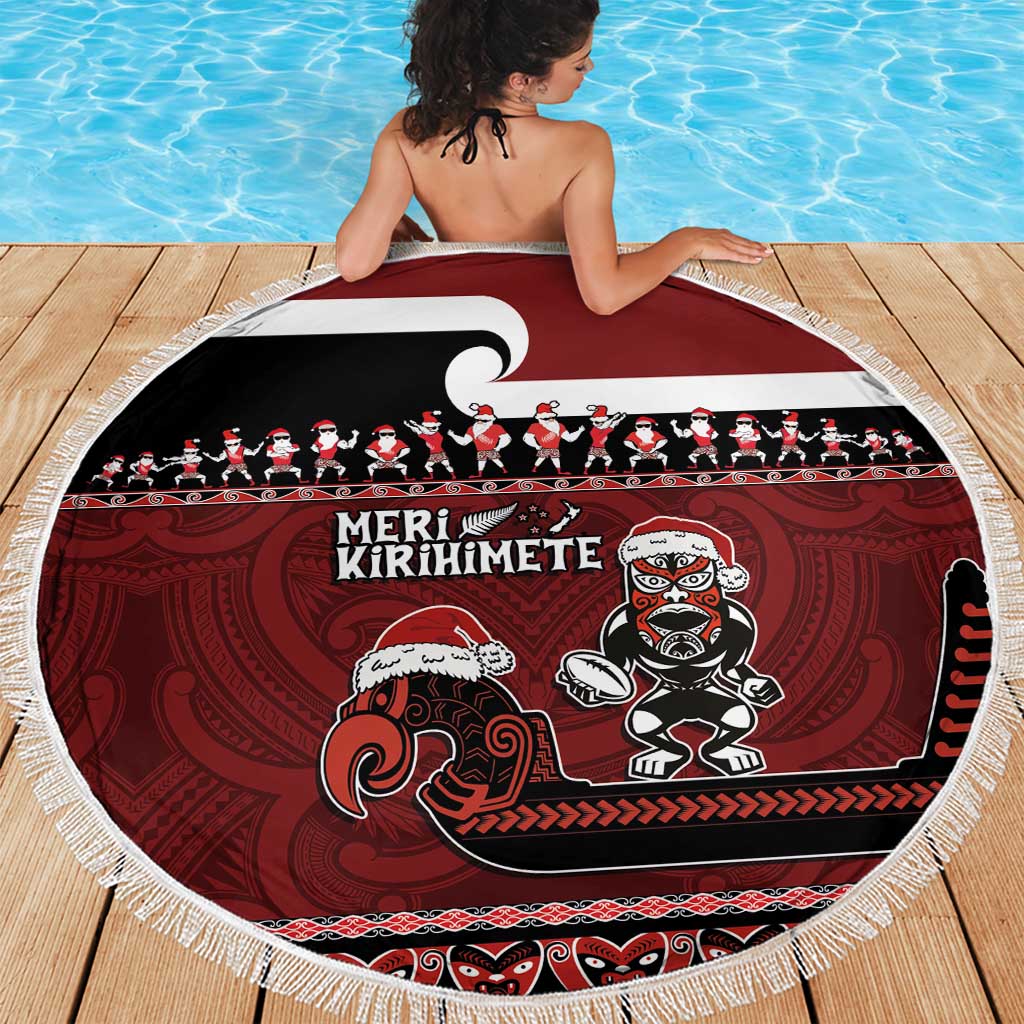 New Zealand Christmas Beach Blanket Meri Kirihimete Aotearoa Warrior on Waka with Maori Art Tattoo LT03 - Polynesian Pride