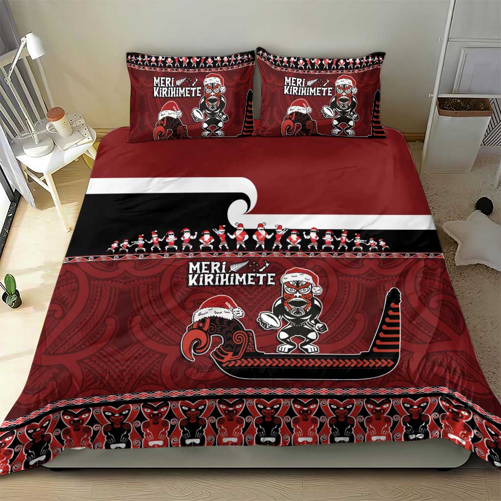 New Zealand Christmas Bedding Set Meri Kirihimete Aotearoa Warrior on Waka with Maori Art Tattoo LT03 - Polynesian Pride