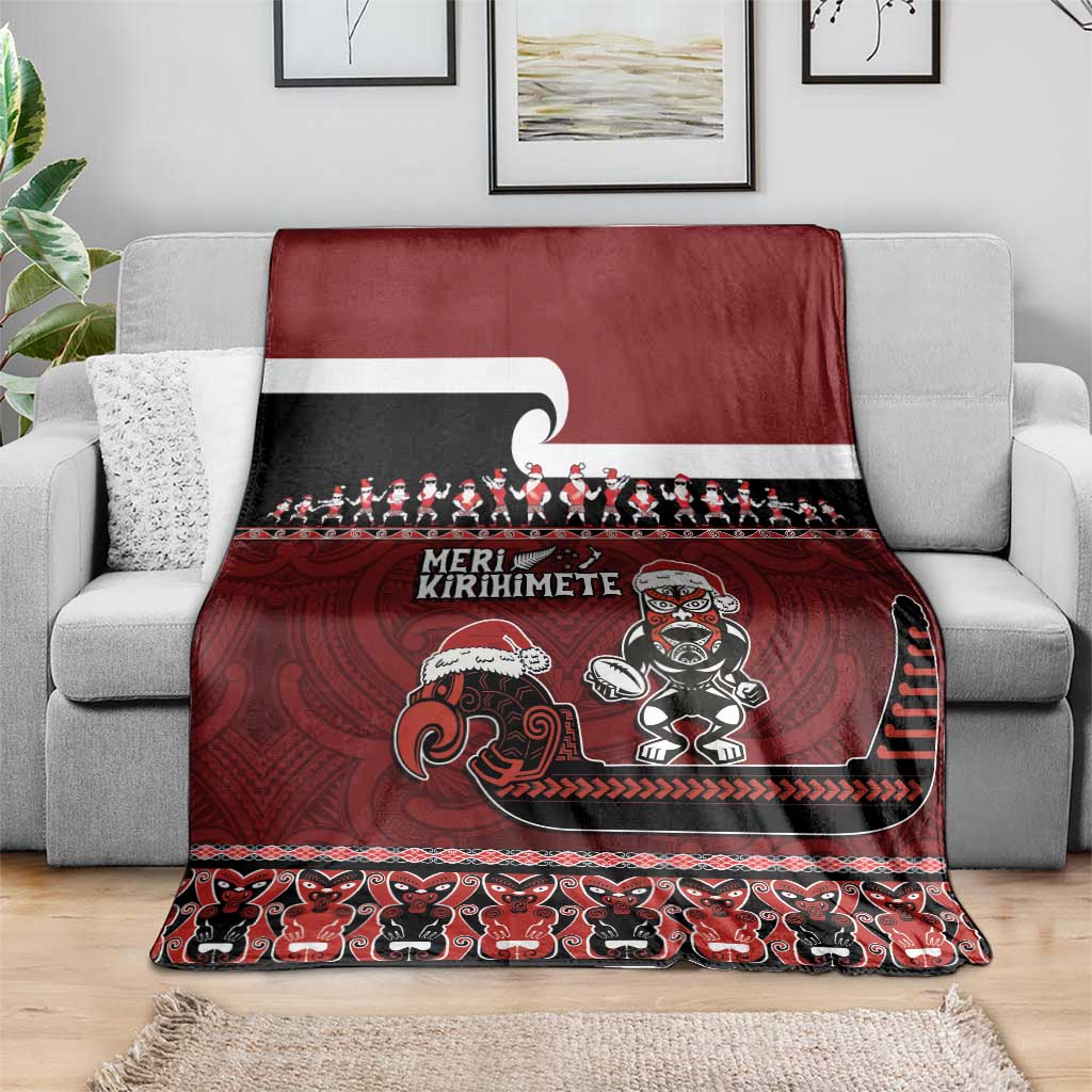 New Zealand Christmas Blanket Meri Kirihimete Aotearoa Warrior on Waka with Maori Art Tattoo LT03 - Polynesian Pride