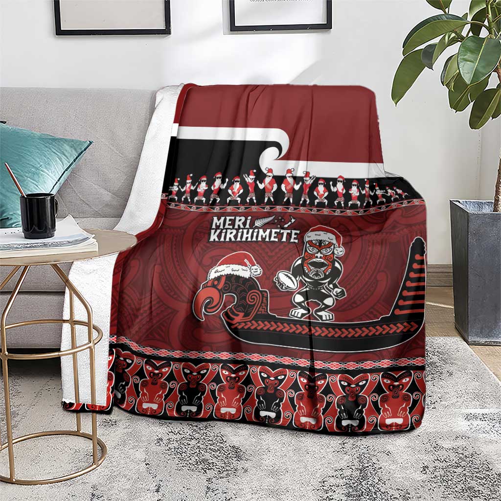 New Zealand Christmas Blanket Meri Kirihimete Aotearoa Warrior on Waka with Maori Art Tattoo LT03 - Polynesian Pride