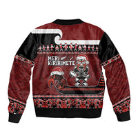 New Zealand Christmas Bomber Jacket Meri Kirihimete Aotearoa Warrior on Waka with Maori Art Tattoo LT03 - Polynesian Pride
