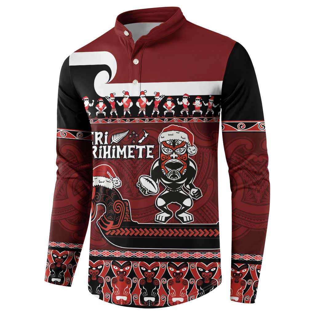 New Zealand Christmas Button Sweatshirt Meri Kirihimete Aotearoa Warrior on Waka with Maori Art Tattoo LT03 - Polynesian Pride