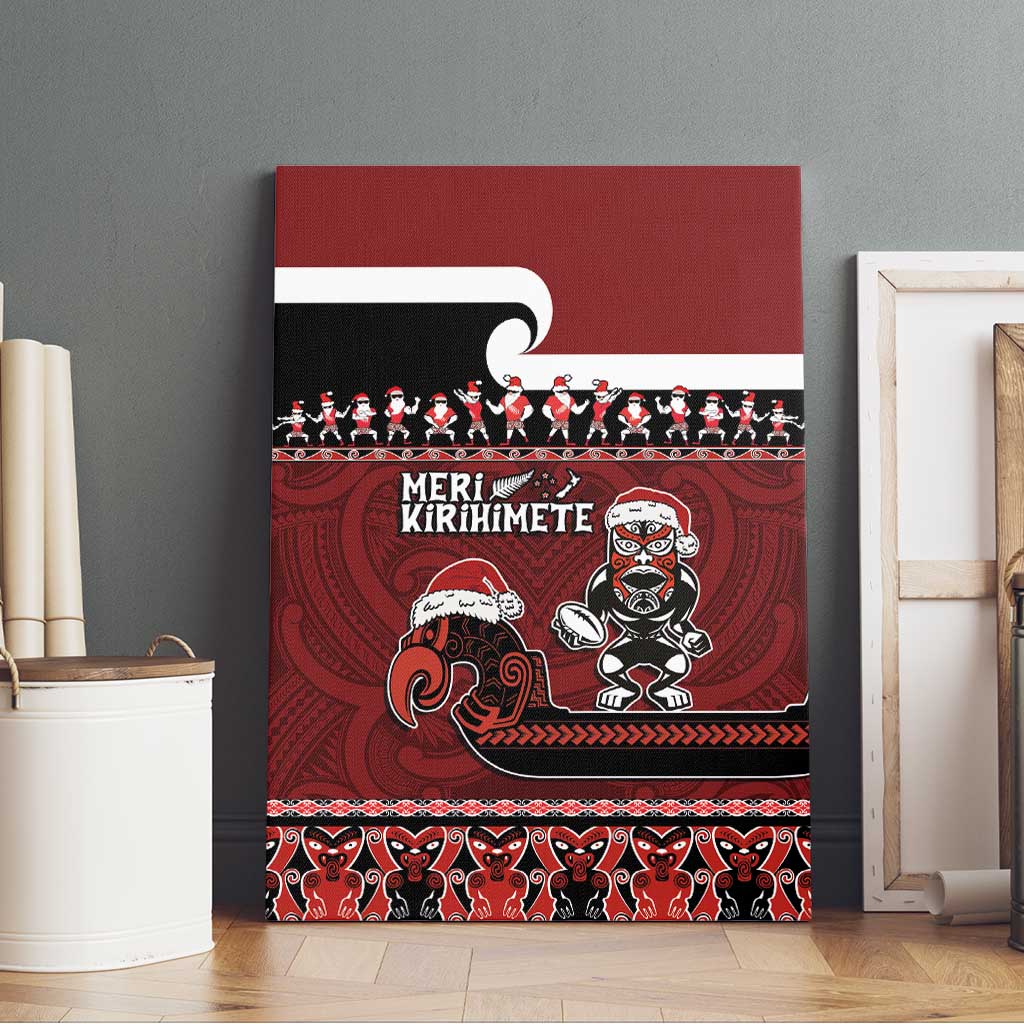 New Zealand Christmas Canvas Wall Art Meri Kirihimete Aotearoa Warrior on Waka with Maori Art Tattoo LT03 - Polynesian Pride