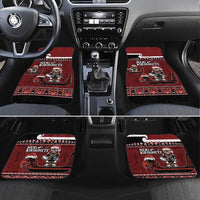 New Zealand Christmas Car Mats Meri Kirihimete Aotearoa Warrior on Waka with Maori Art Tattoo LT03 Set 4pcs Red - Polynesian Pride