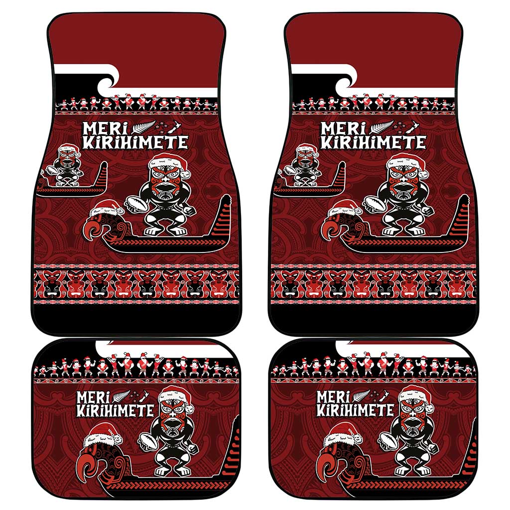 New Zealand Christmas Car Mats Meri Kirihimete Aotearoa Warrior on Waka with Maori Art Tattoo LT03 - Polynesian Pride