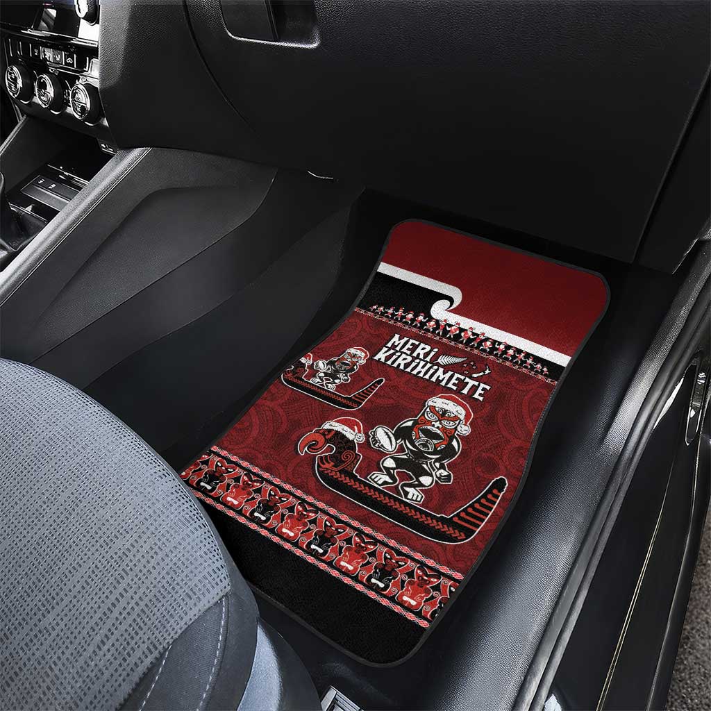 New Zealand Christmas Car Mats Meri Kirihimete Aotearoa Warrior on Waka with Maori Art Tattoo LT03 - Polynesian Pride