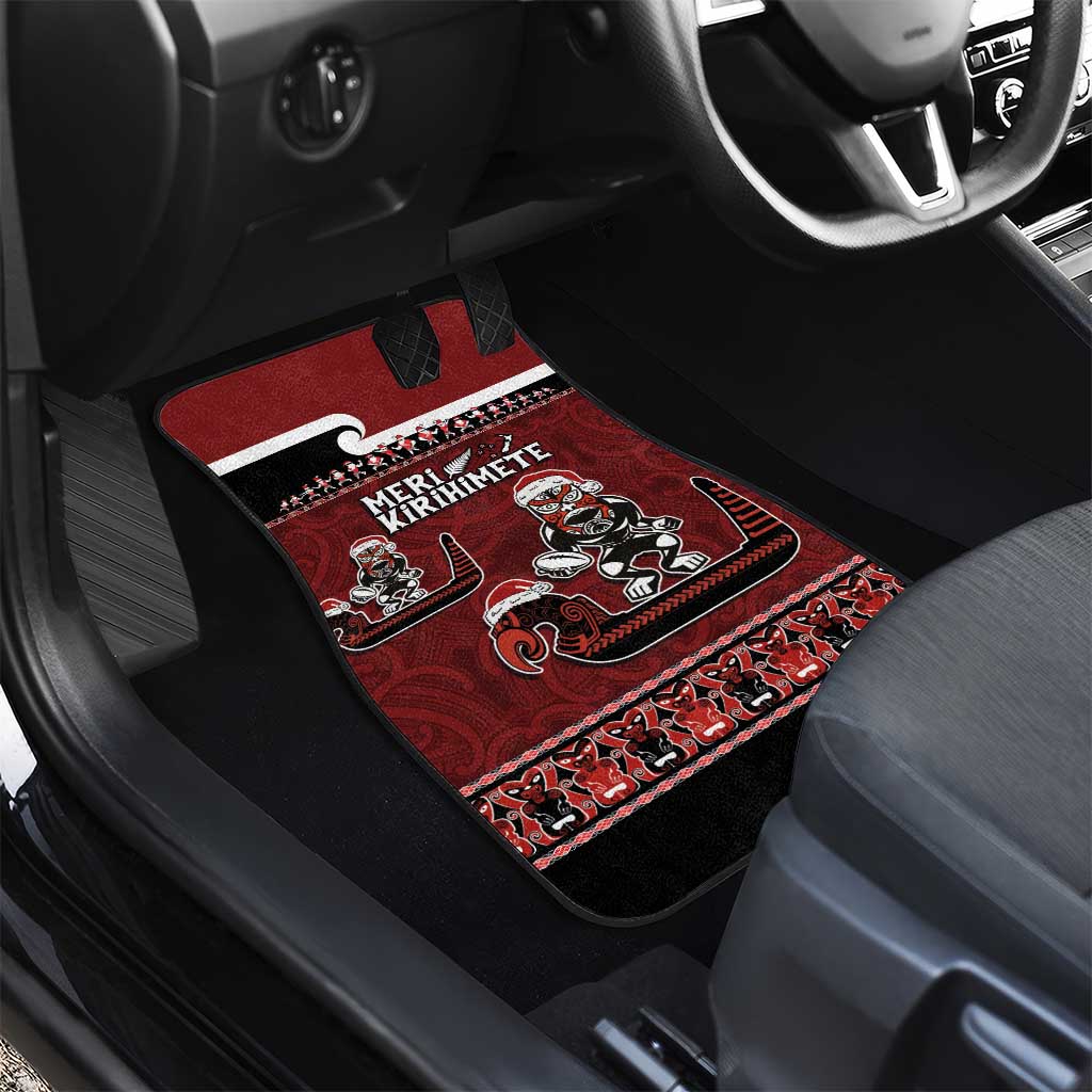 New Zealand Christmas Car Mats Meri Kirihimete Aotearoa Warrior on Waka with Maori Art Tattoo LT03 - Polynesian Pride