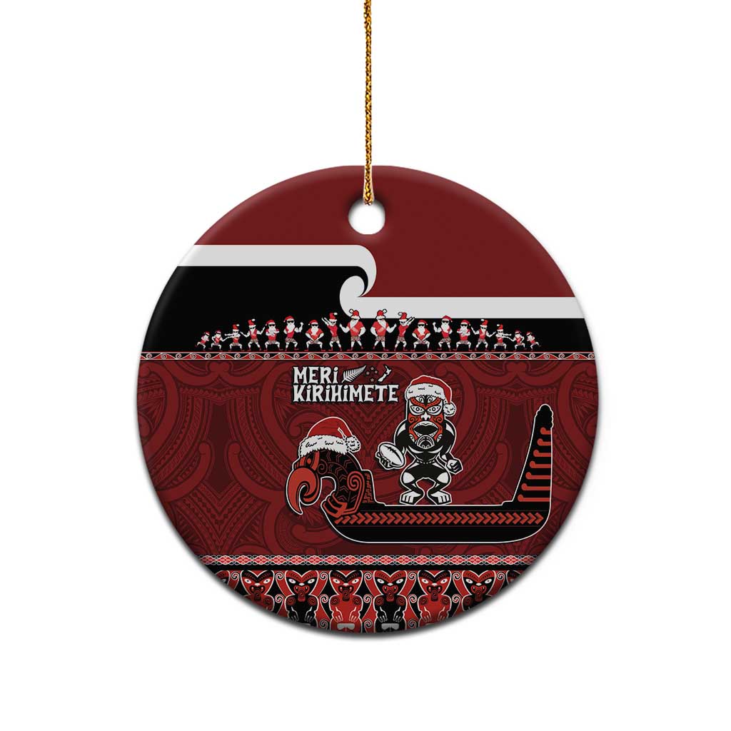 New Zealand Christmas Ceramic Ornament - Meri Kirihimete Aotearoa Warrior on Waka with Maori Art Tattoo LT03 - Polynesian Pride